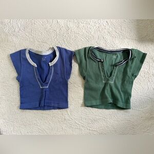 Women’s set of 2 Blue and Green crop Tops - size XS / S